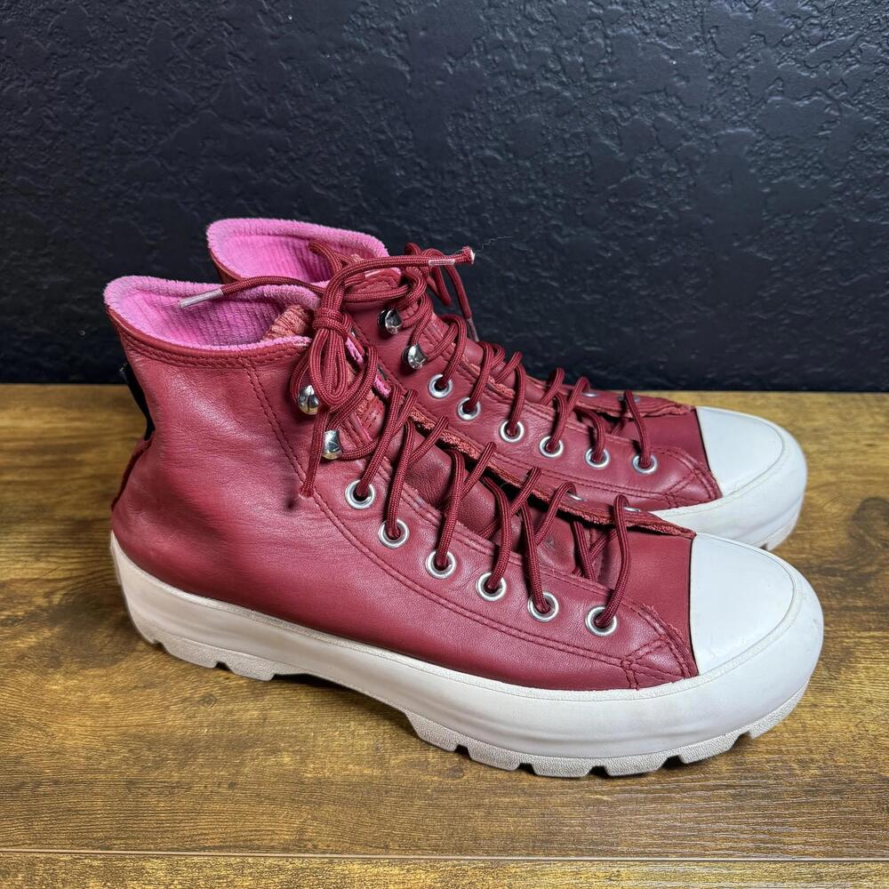 Converse Chuck Taylor All Star Lugged Burgundy‎ Leather Sneakers Womens 9.5